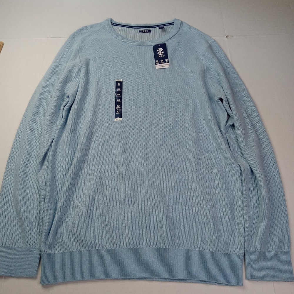 IZOD Sweater Men's XLT Placid Blue Knit Tex Crew Neck Stretch Soft Casual NWT